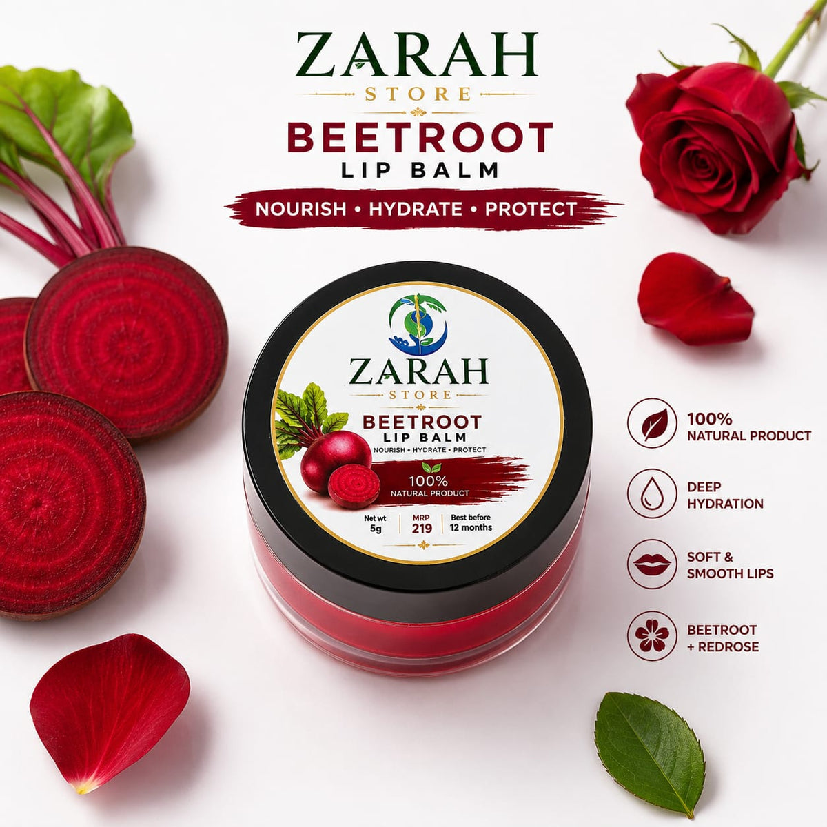 ZARAH Beetroot Redrose Lip Balm 100 % Natural