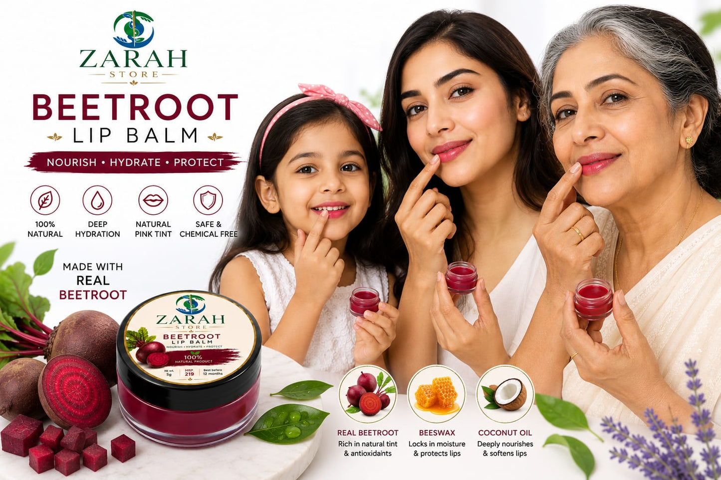 ZARAH Beetroot Lip Balm 100% Natural