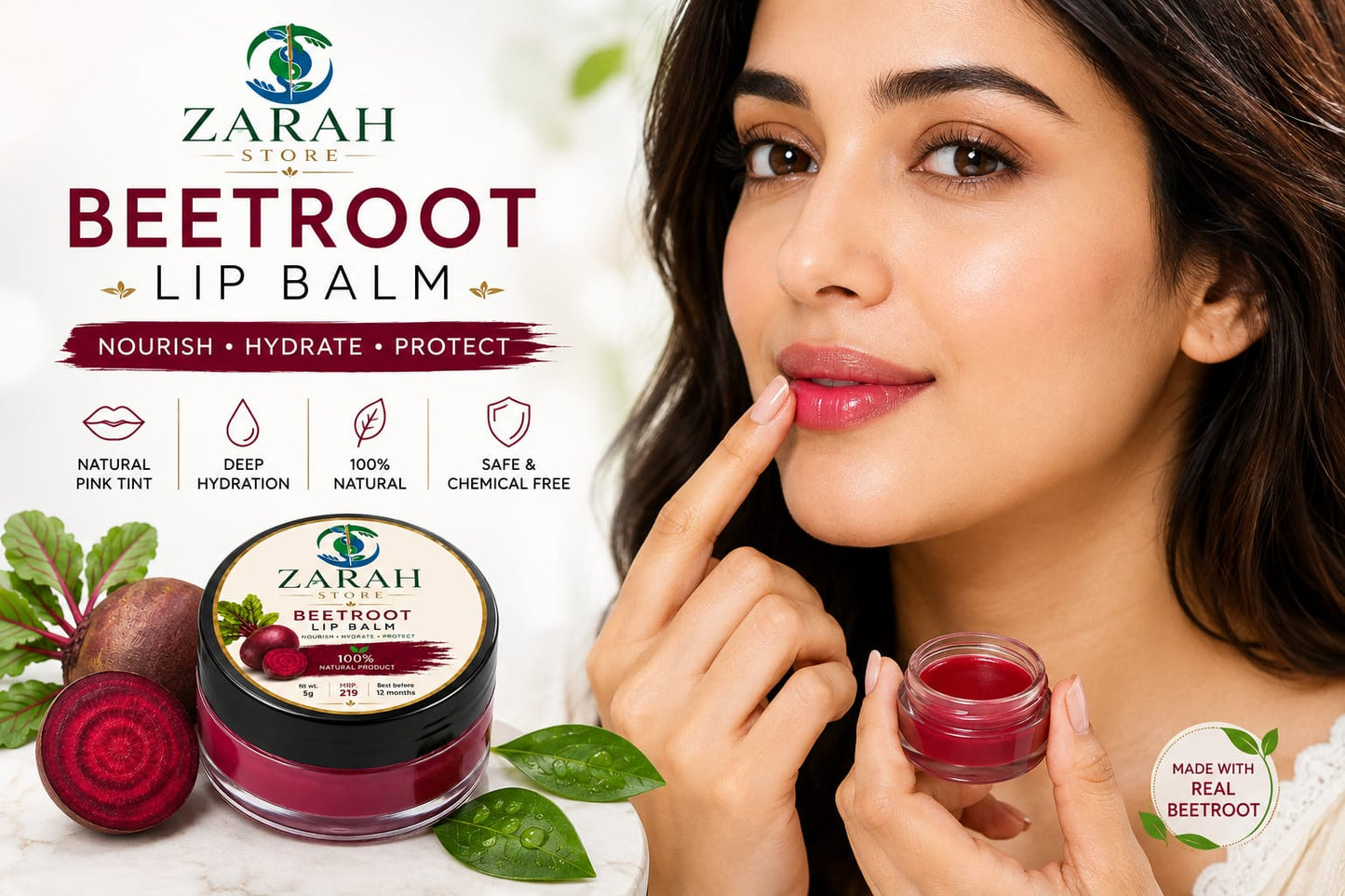 ZARAH Beetroot Lip Balm 100% Natural