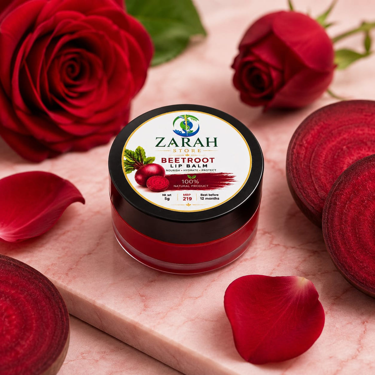 ZARAH Beetroot Redrose Lip Balm 100 % Natural